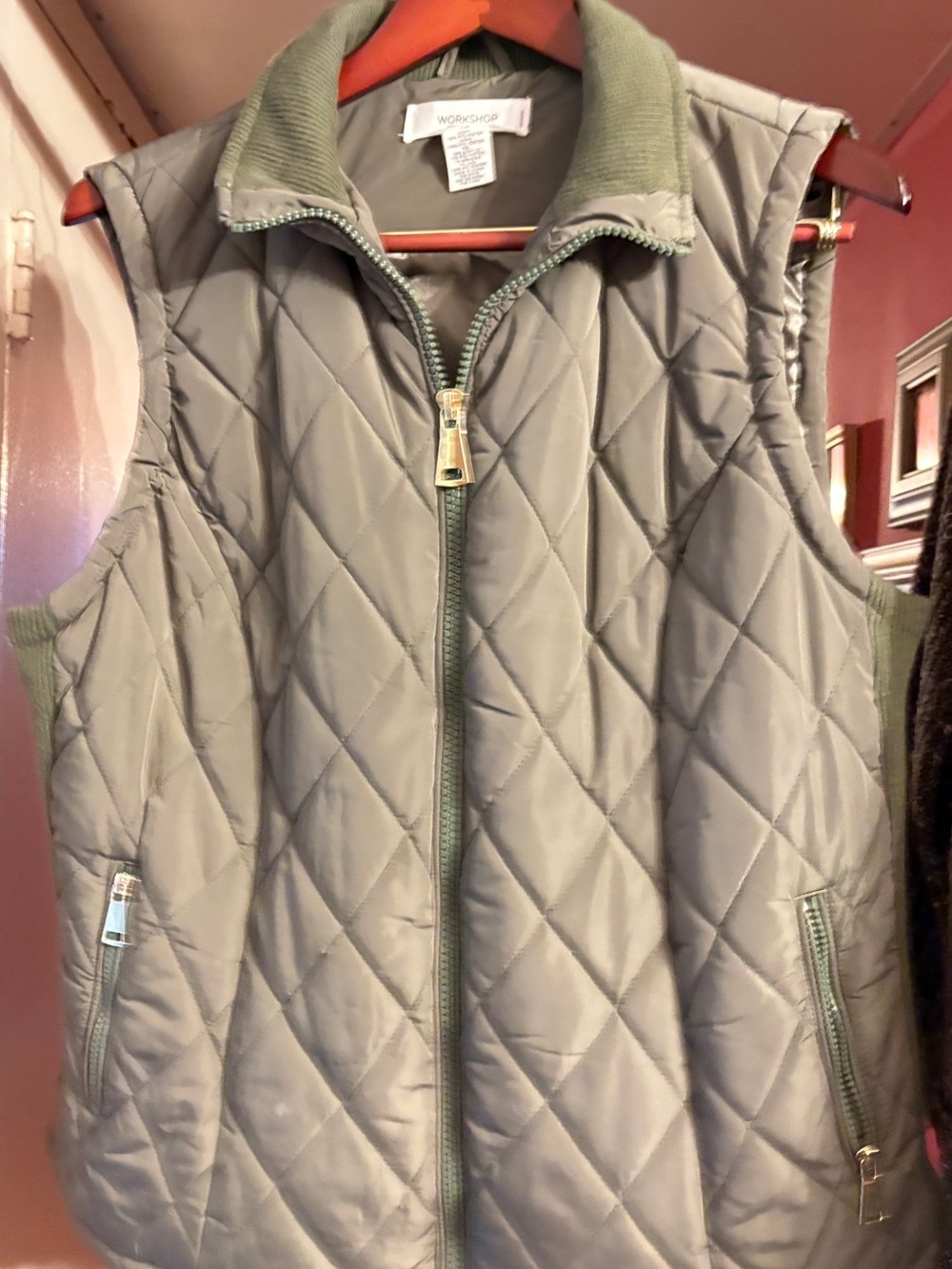 Workshop Republic Clothing Quilted Sleeveless Puffer Vest - Army Green